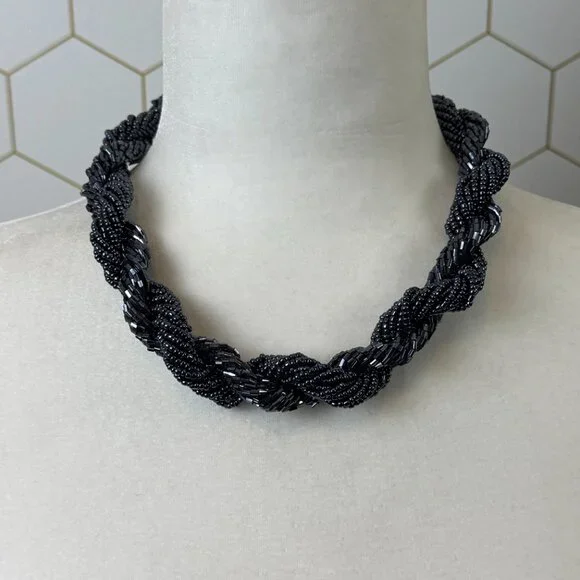 Charocoal Beaded Twisted Rope Statement Necklace - Picture 4 of 4